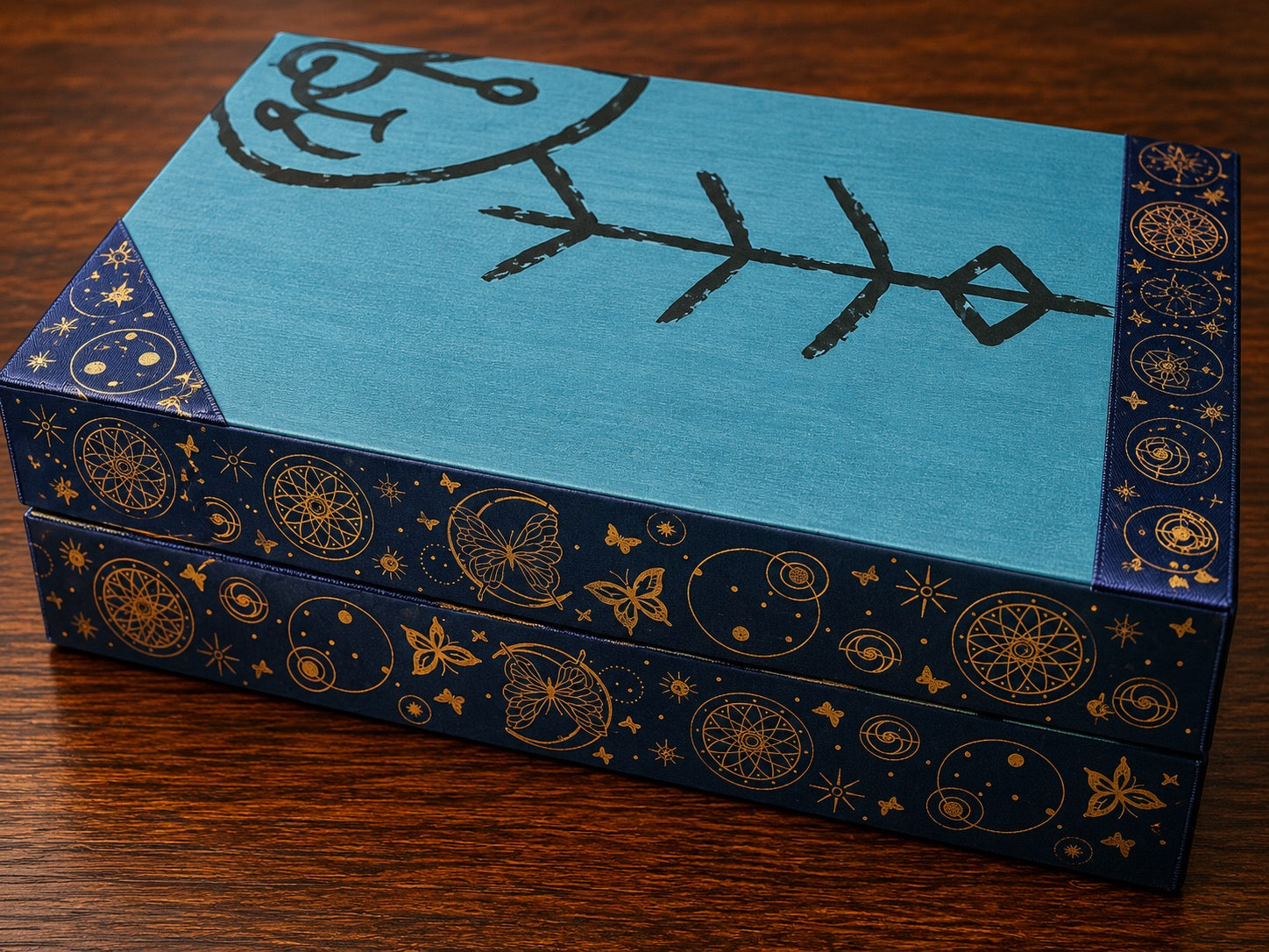 Handmade A4 Wooden Keepsake Box with Hand-Painted Protection Symbols | Spiritual Storage Box | One of a Kind