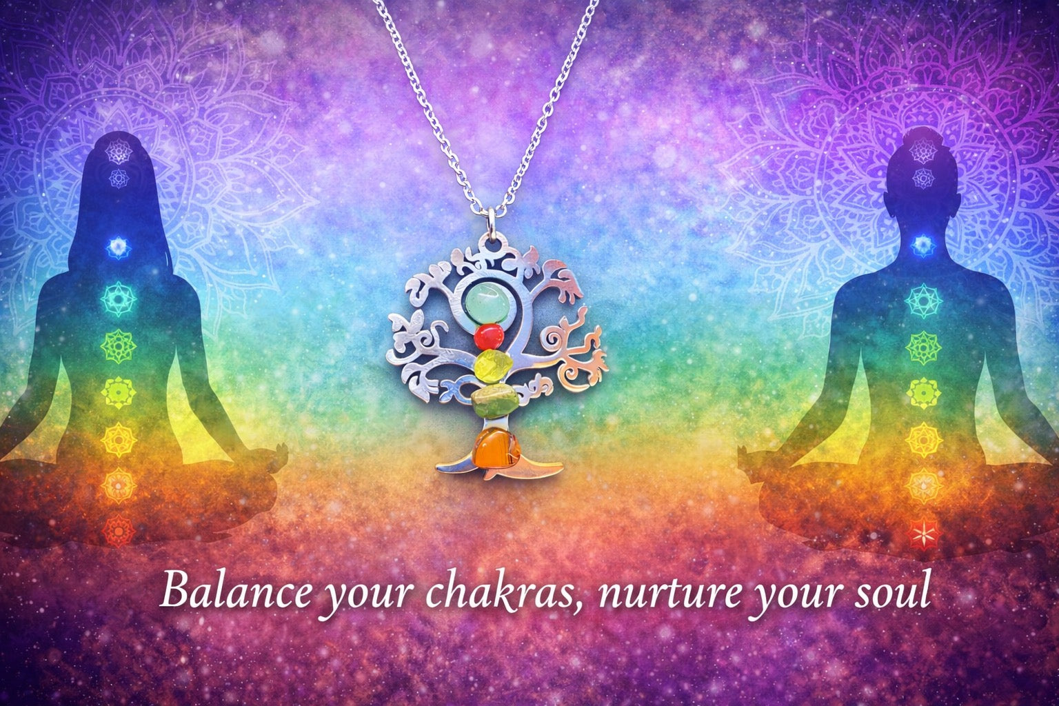Chakra Balance Necklace & Crystal Candle Set