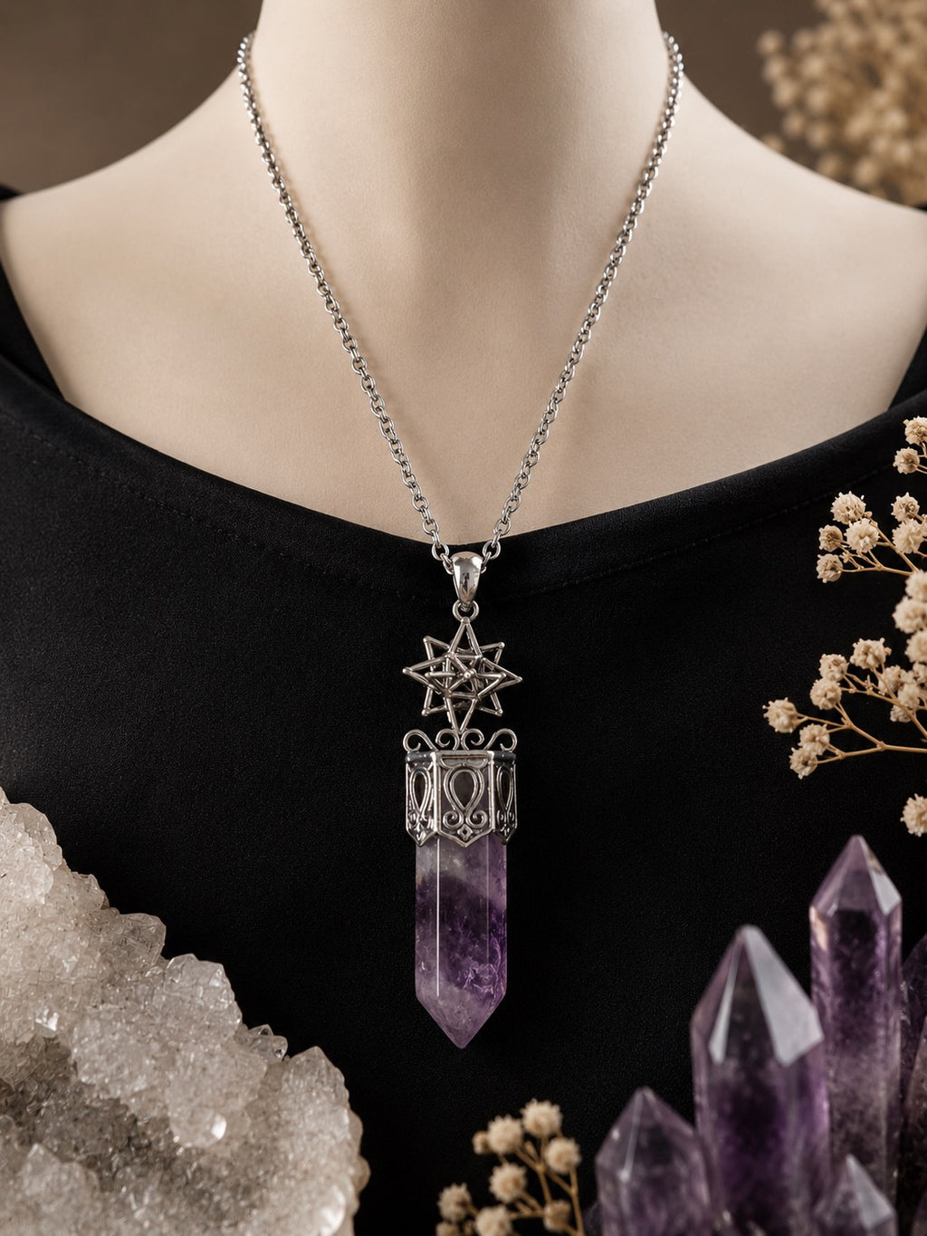 Fluorite Crystal Point Pendant Necklace – Sacred Geometry Gemstone Jewellery