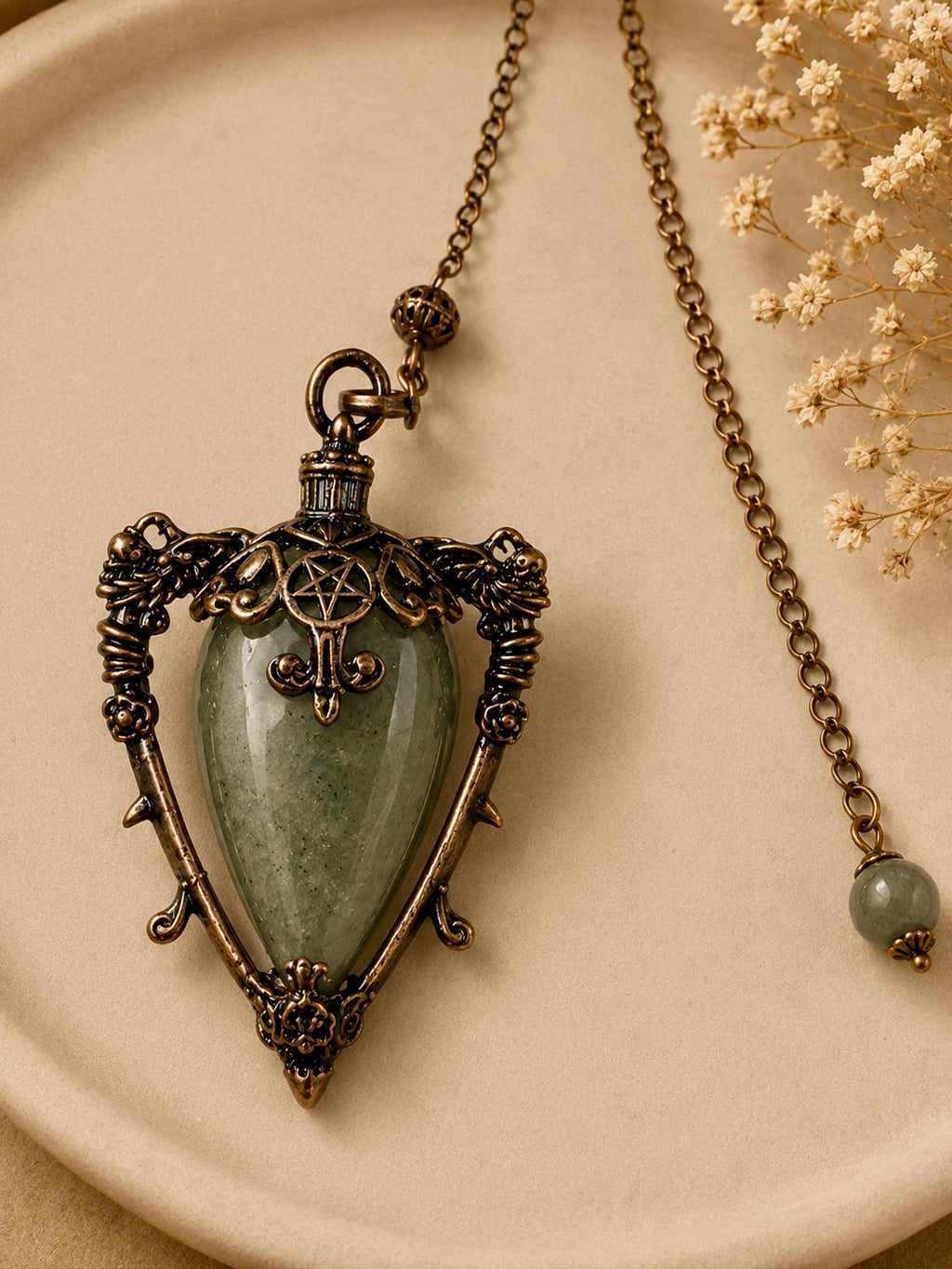 Labradorite Gothic Pendulum  – Antique Bronze Divination Pendant