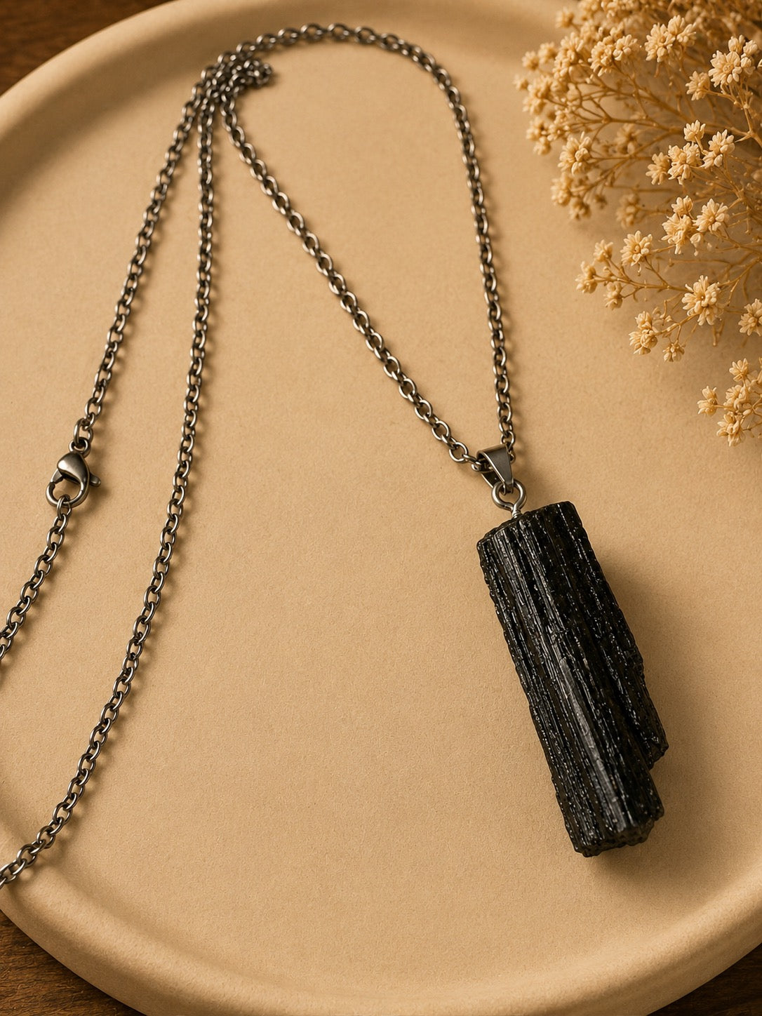 Raw Black Tourmaline Crystal Necklace – Natural Protection Stone Pendant
