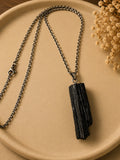 Raw Black Tourmaline Crystal Necklace – Natural Protection Stone Pendant