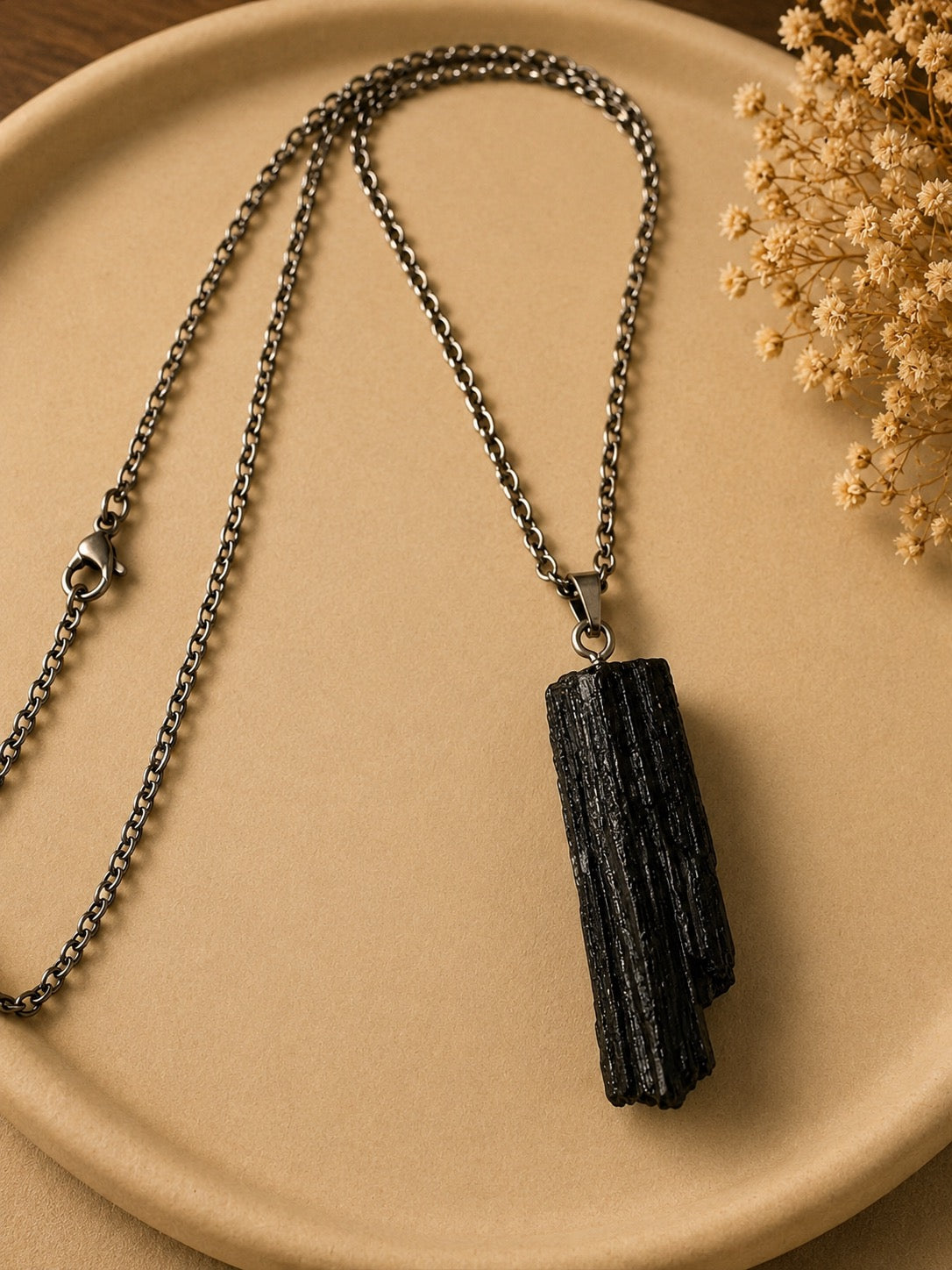 Raw Black Tourmaline Crystal Necklace – Natural Protection Stone Pendant