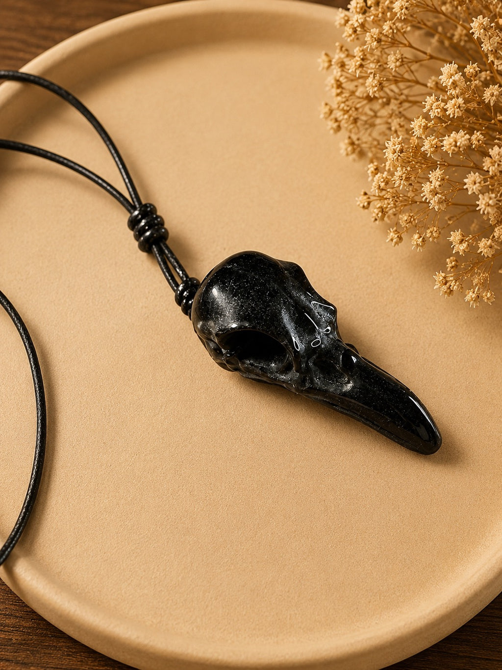 Handmade Resin Raven Skull Pendant Necklace – Gothic Witchy Jewellery