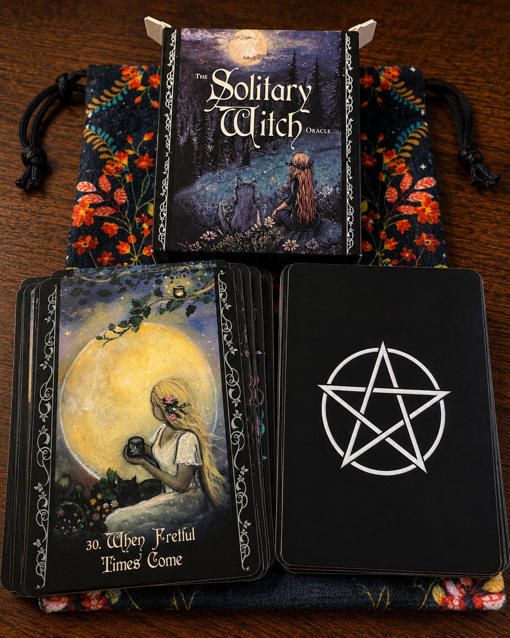 The Solitary Witch Oracle Deck – 45 Oracle Cards & Guidebook with Moon Phase Tarot Bag