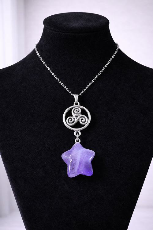 Amethyst Star Necklace with Triskelion Pendant