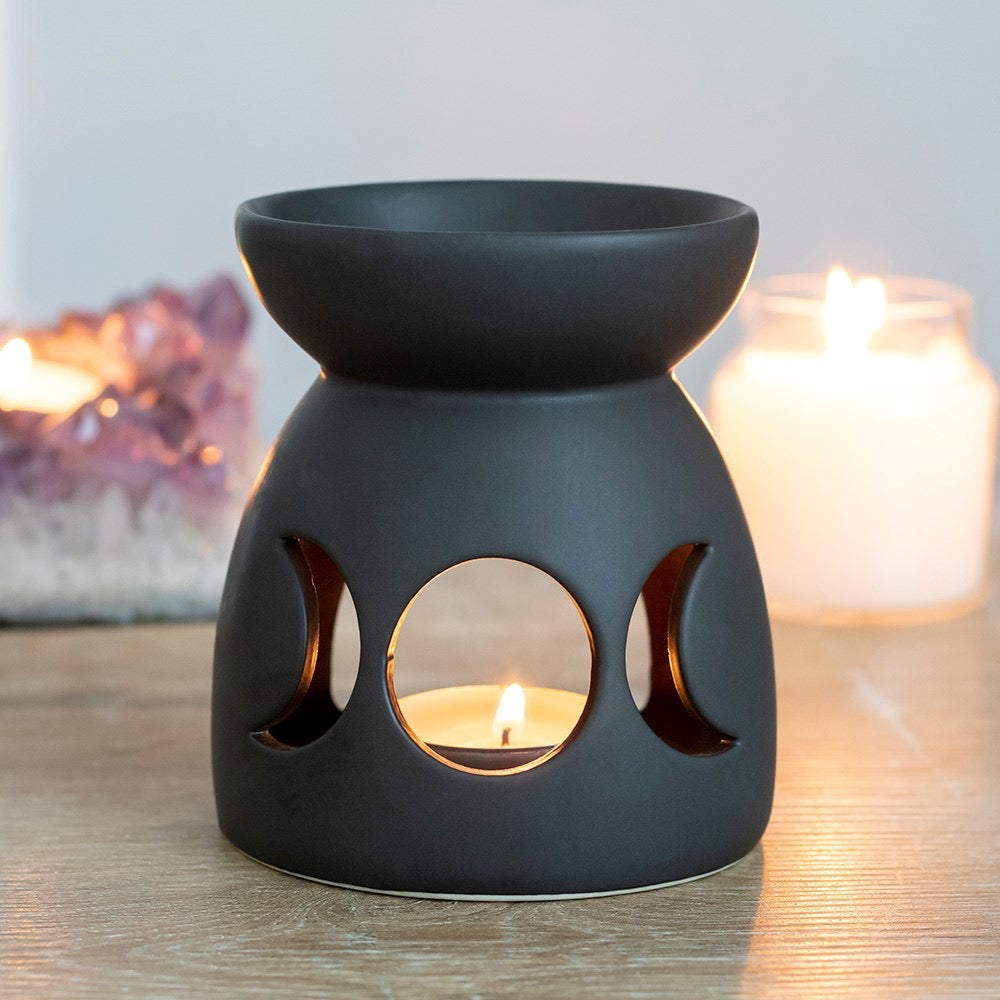 Triple Moon Oil Burner – Black Ceramic Wax Melt & Essential Oil Burner