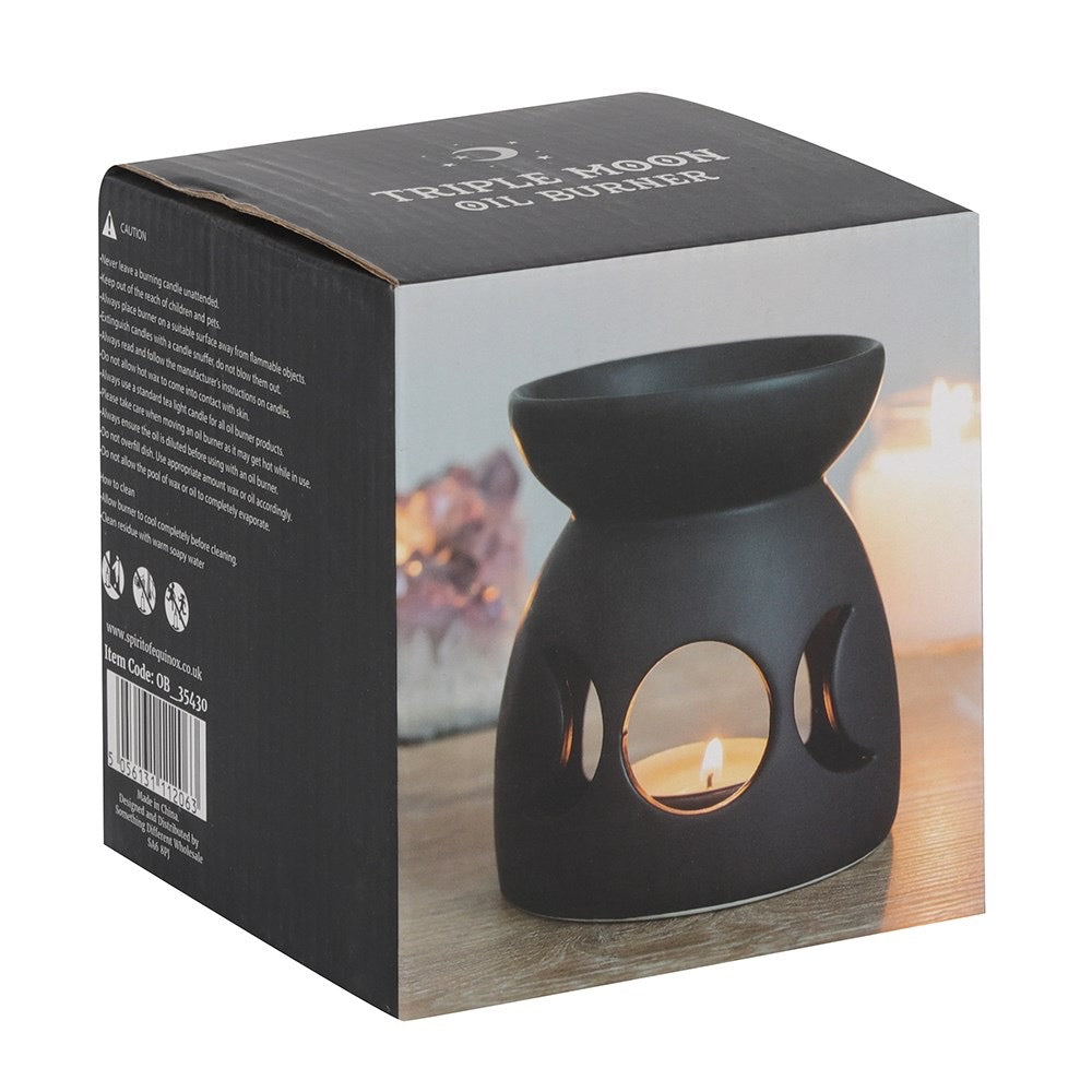 Triple Moon Oil Burner – Black Ceramic Wax Melt & Essential Oil Burner