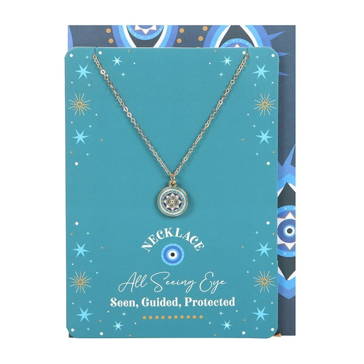 All Seeing Eye Protection Necklace – Evil Eye Gold Tone Pendant Necklace
