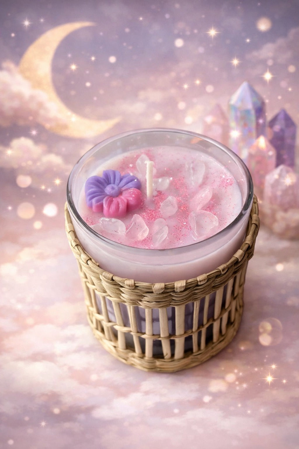 Lavender Dream Crystal Candle – 8oz | Handmade Soy Wax | Crystal Infused
