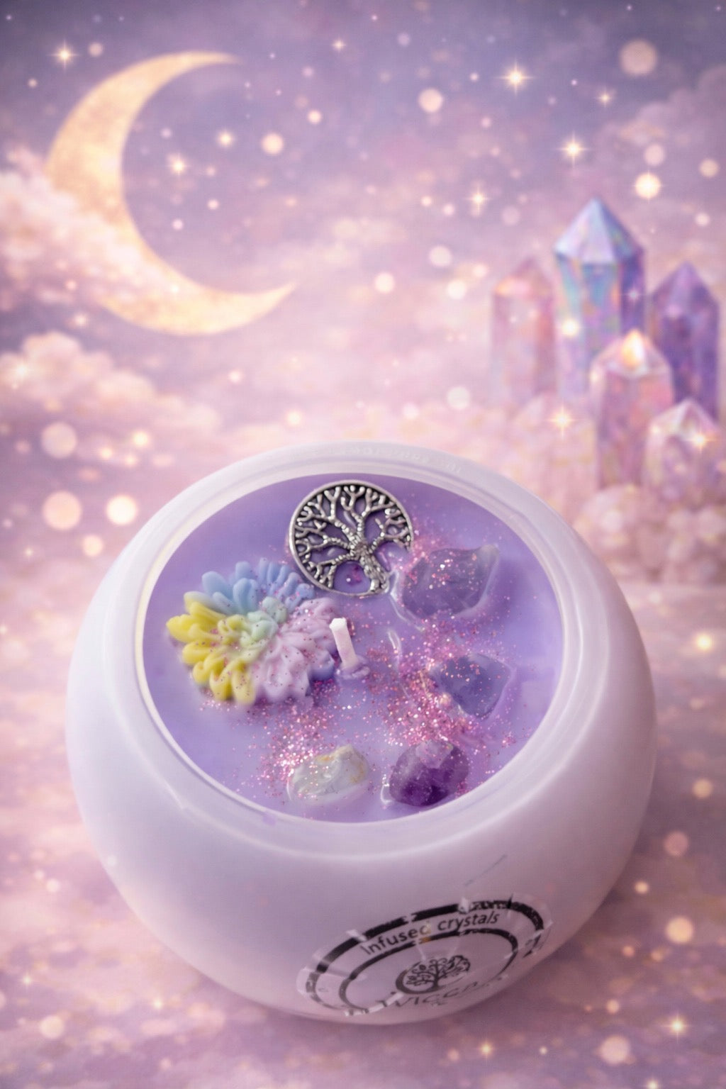 Lavender Dream Crystal Candle – 7oz | Crystal-Infused Soy Candle