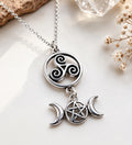 Triple Moon Triskelion Necklace – Pagan Protection & Lunar Symbolism